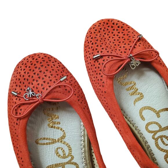 Sam Edelman Felicia Coral Red Laser Cut Out Ballet Flats Women's Size 6 - Picture 4 of 16